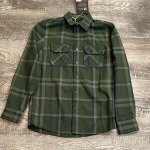 Flylow Gear Men's Small Handlebar Tech Flannel Shirt in Green Plaid